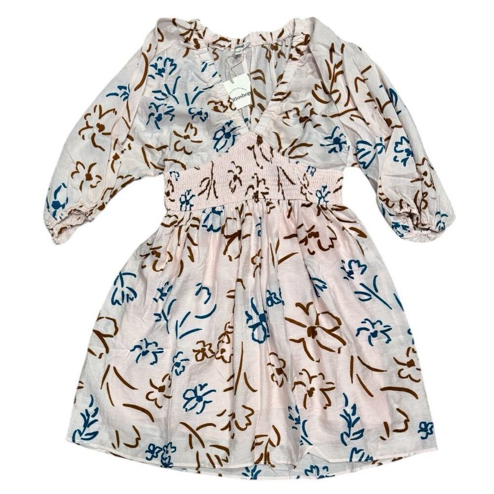 Flower Print Smocked Waist Mini Dress - Mittoshop NWT - Picture 6 of 10